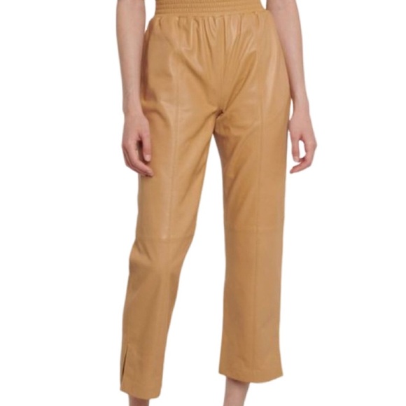 NWT FRAME Butterscotch Brown Gym Cropped Lambskin Leather Pants-Sz XS & M - Picture 1 of 12